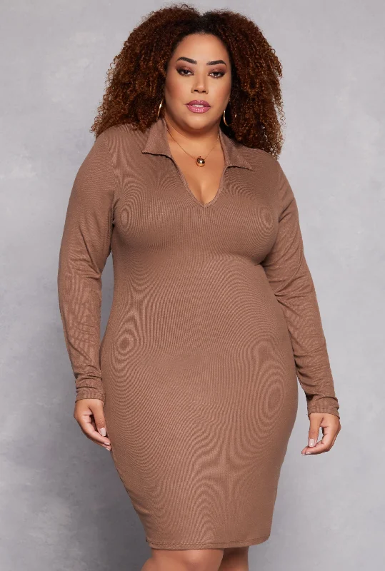 Plus Size Johnny Collar Shirt Dress