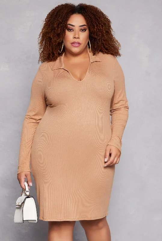 Plus Size Johnny Collar Shirt Dress