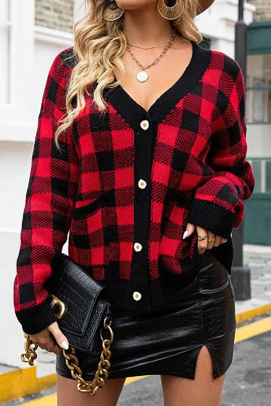 WOMENS PLAID BUTTON DOWN CARDIGAN