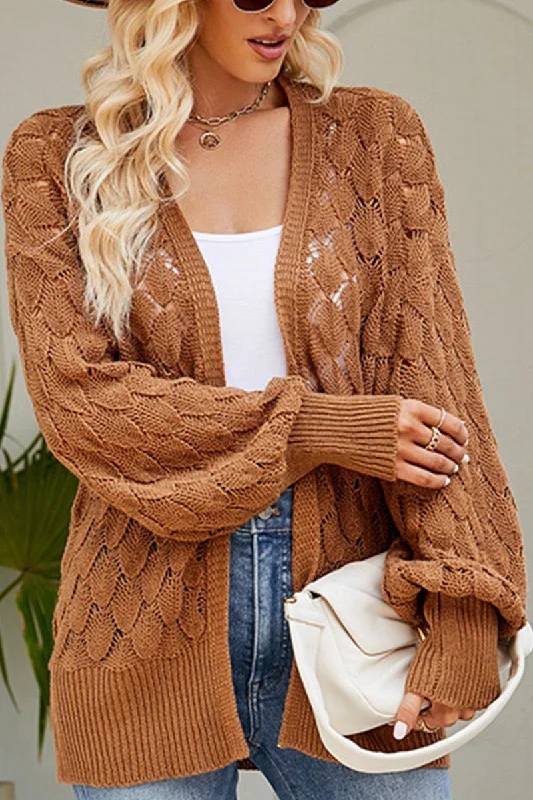 WOMEN HOLLOW OUT KNITTED SWEAT CARDIGAN