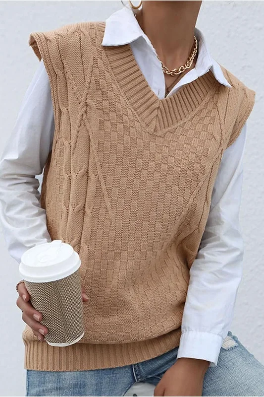 PATTERNED KNIT SLEEVELESS COZY SOLID CARDIGAN