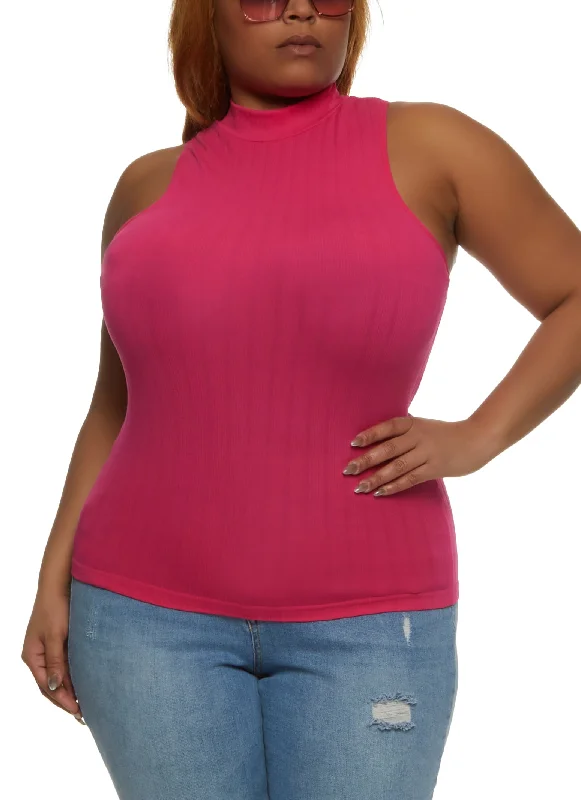 Plus Size Rib Knit Mock Neck Top