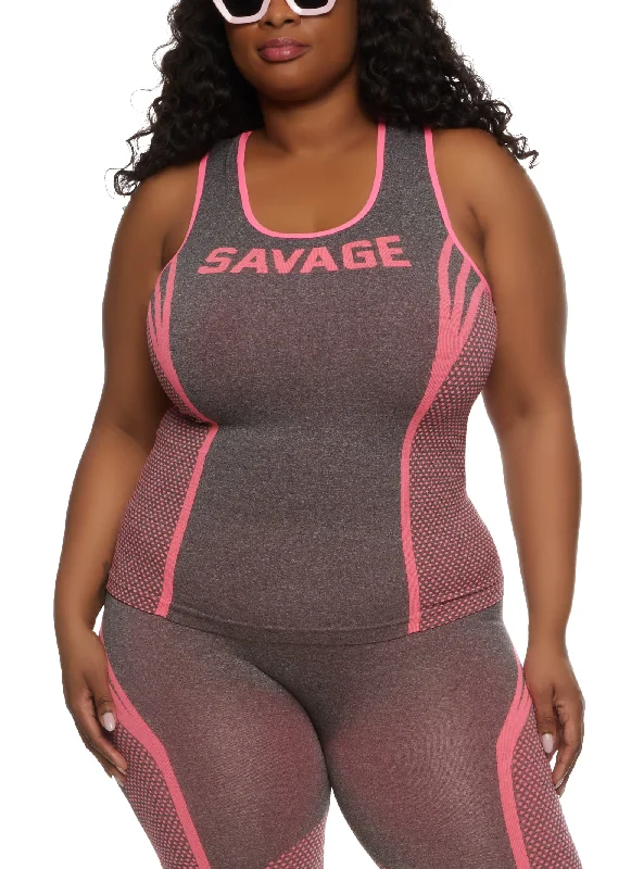 Plus Size Seamless Savage Graphic Tank Top