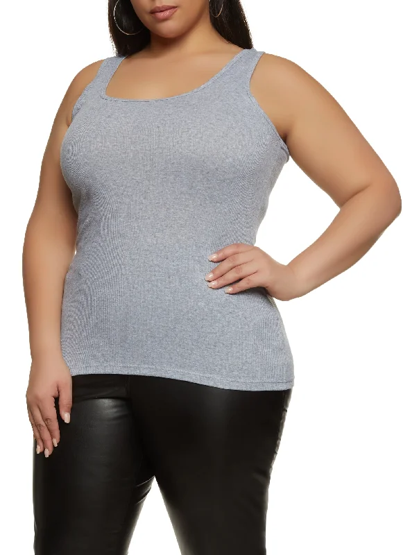 Plus Size Ribbed Knit Racerback Tank Top