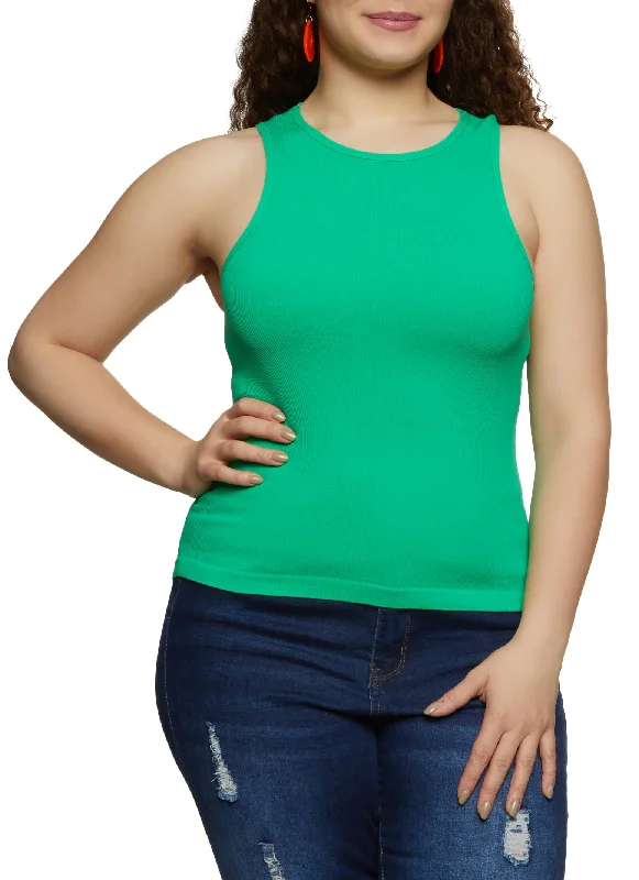 Plus Size Basic Ribbed Knit Seamless Tank Top