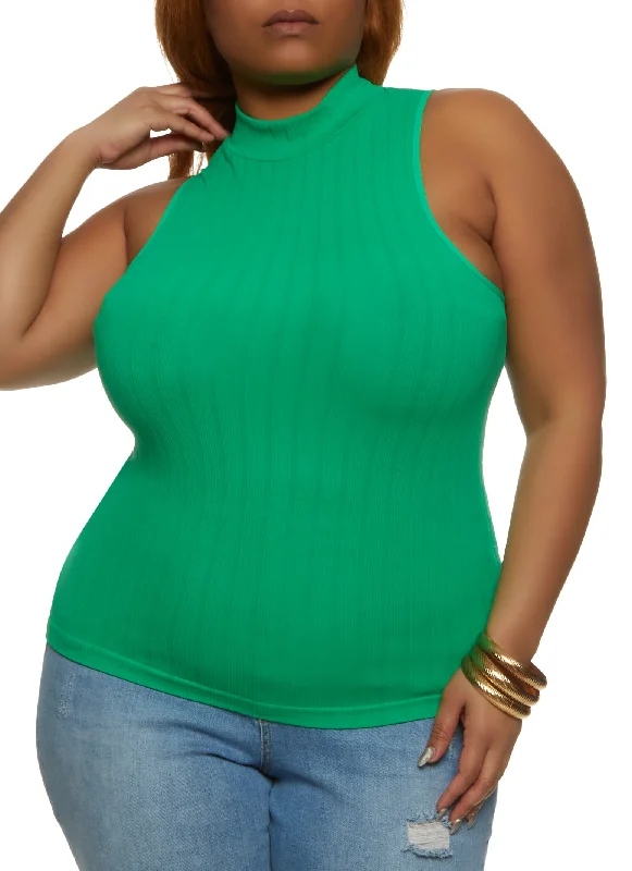 Plus Size Rib Knit Mock Neck Top