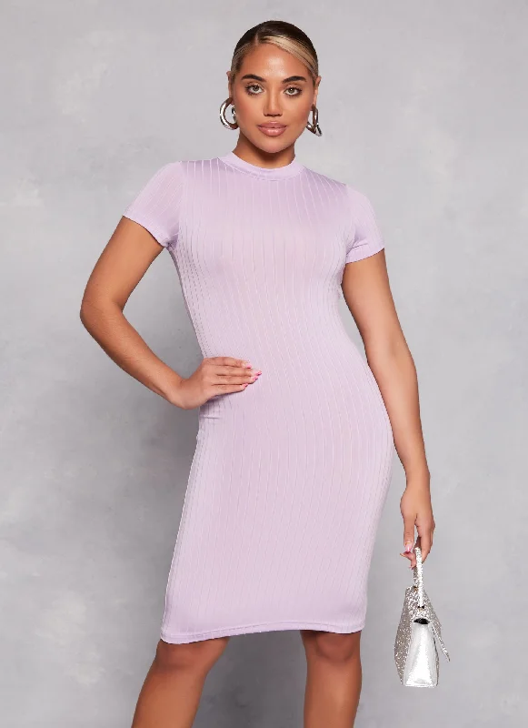 Daisy Ribbed Knit Midi T Shirt Dress