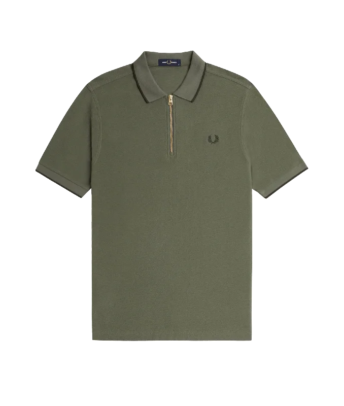 Crepe Piqué Zip Neck Polo Shirt - Green