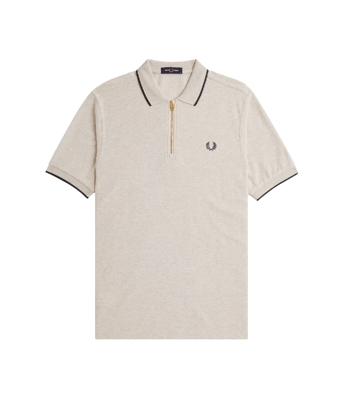 Crepe Piqué Zip Neck Polo Shirt - Cream