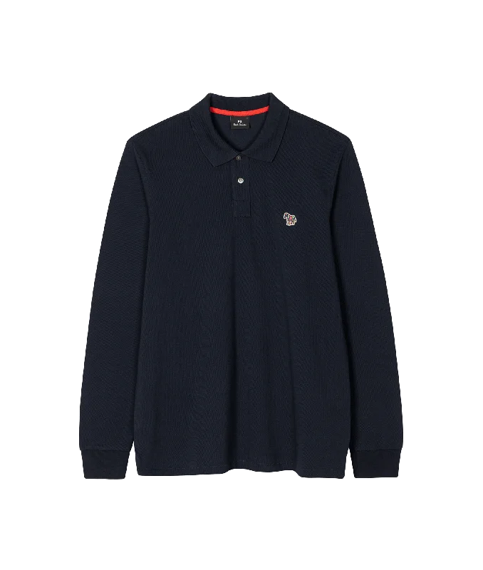 Zebra Logo Long-Sleeve Polo Shirt - Navy