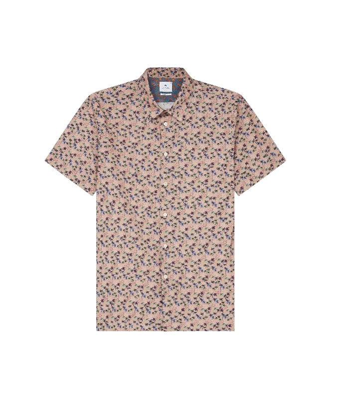 Short Sleeve Palm Print Shirt - Pink