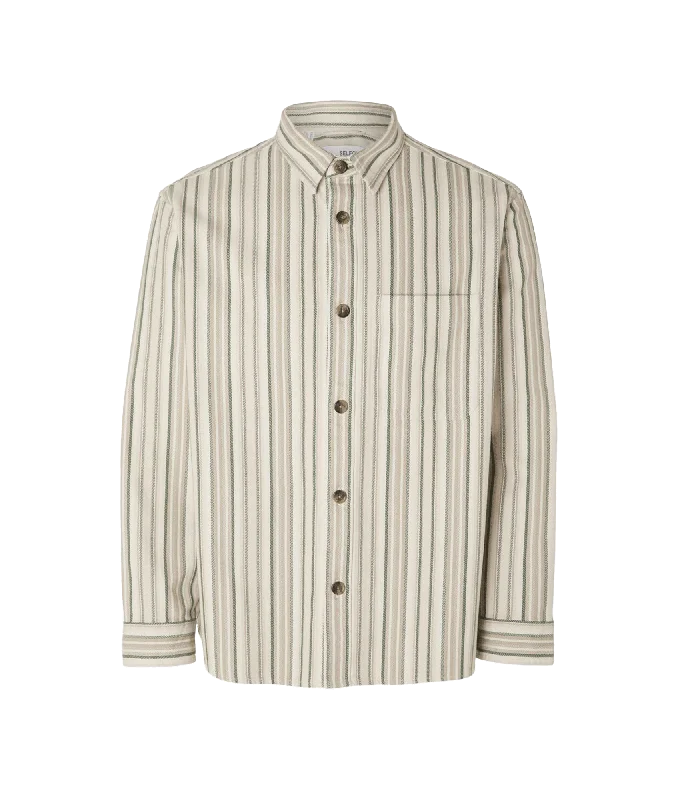 Striped Cotton Overshirt - Beige