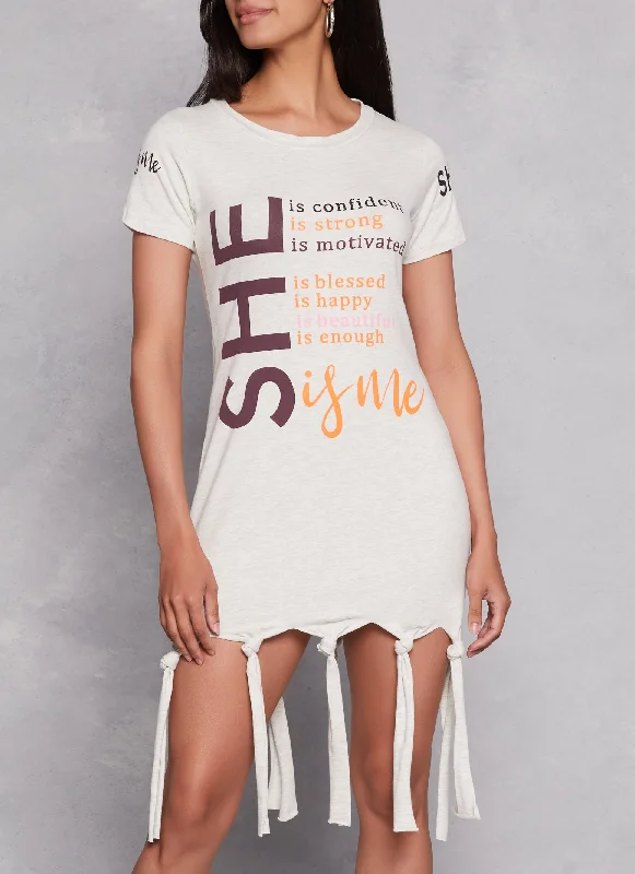 She Is Me Knot Hem Graphic T Shirt Dress