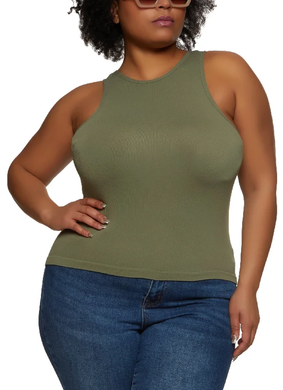 Plus Size Basic Ribbed Knit Seamless Tank Top