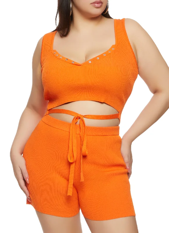 Plus Size Daisy Tie Front Cropped Tank Top