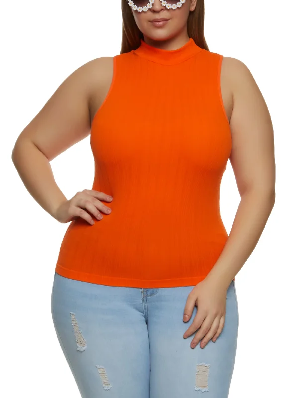 Plus Size Rib Knit Mock Neck Top