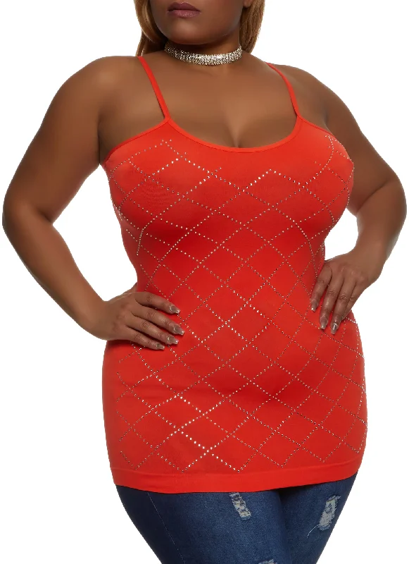 Plus Size Seamless Rhinestone Scoop Neck Cami