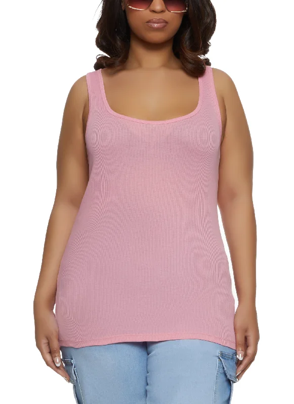 Plus Size Ribbed Knit Racerback Tank Top