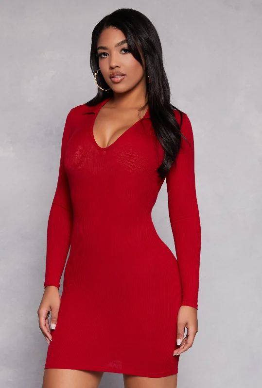 Long Sleeve Johnny Collar Bodycon Dress