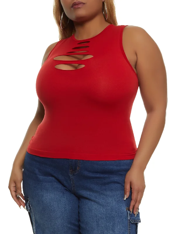 Plus Size Seamless Laser Cut Tank Top