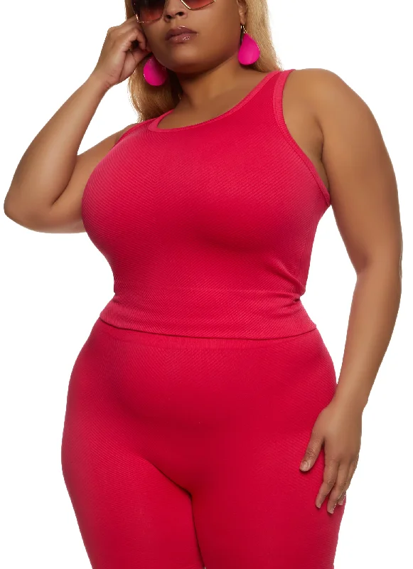 Plus Size Textured Knit Scoop Neck Tank Top