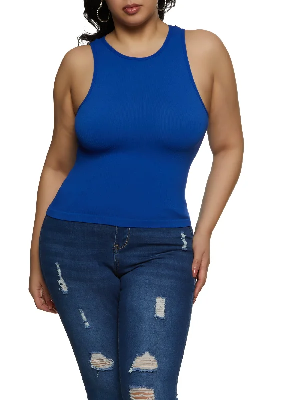 Plus Size Basic Ribbed Knit Seamless Tank Top