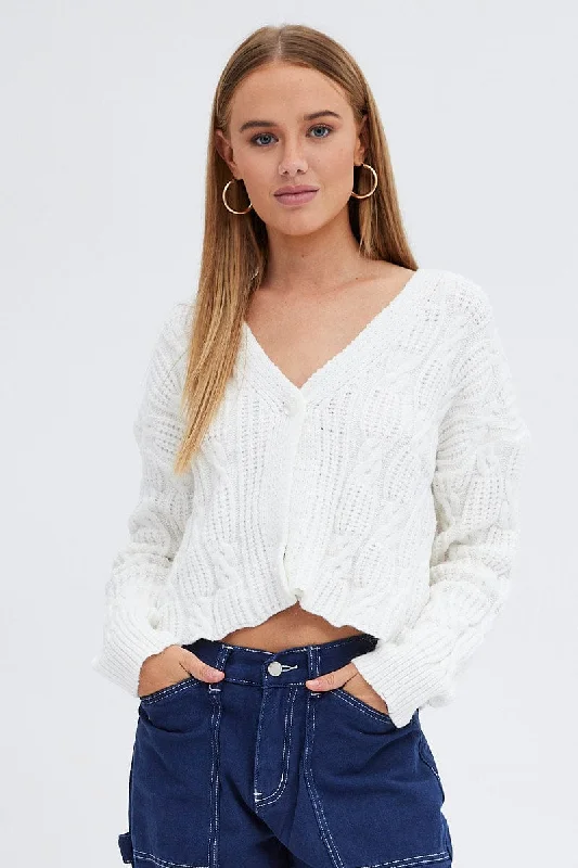 White Oversized Cable Knit Cardigan