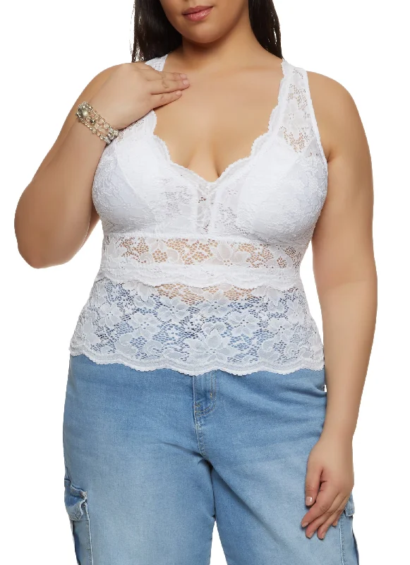 Plus Size Criss Cross Back Sleeveless Lace Top