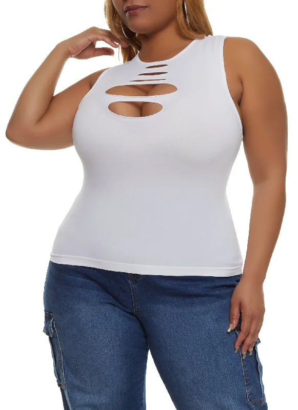 Plus Size Seamless Laser Cut Tank Top