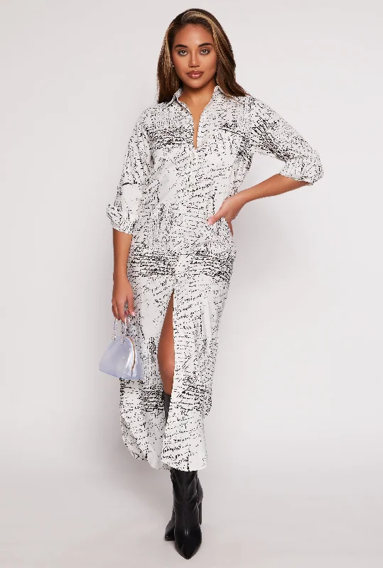 Printed Button Front Maxi Shirt Dress