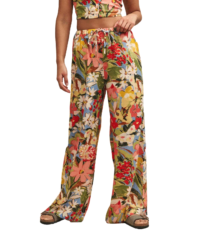 Floral Linen-blend Drawstring Trousers - Multi