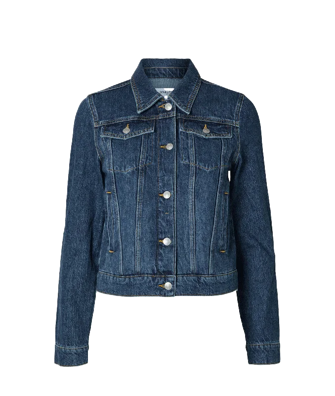 Clair Long Sleeve Mid Blue Denim Jacket - Bue