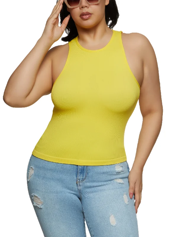 Plus Size Basic Ribbed Knit Seamless Tank Top