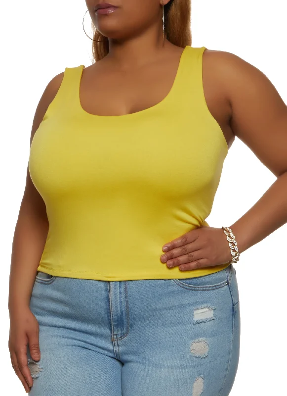 Plus Size Double Layer Scoop Neck Tank Top