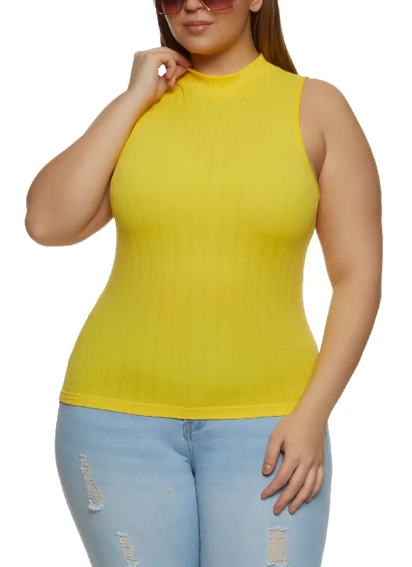 Plus Size Rib Knit Mock Neck Top